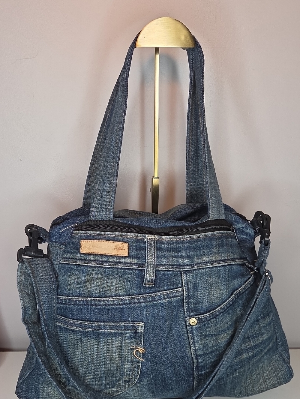 Denim Shoulder Bag with Front Pocket
